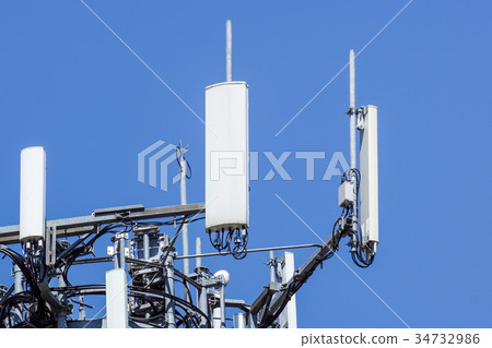 Antenna tower, with the blue sky. Close-up of the Antenna tower, with the blue sky. Close-up of the 34732986