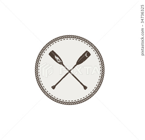 crossed paddles icon patch and sticker. Vintage crossed paddles icon patch and sticker. Vintage 34736325