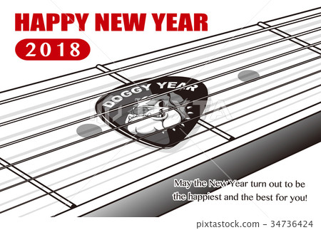 2018年新年賀卡_鬥牛犬的吉他撥片_英文邊注_明信片 2018年新年賀卡_鬥牛犬的吉他撥片_英文邊注_明信片 34736424