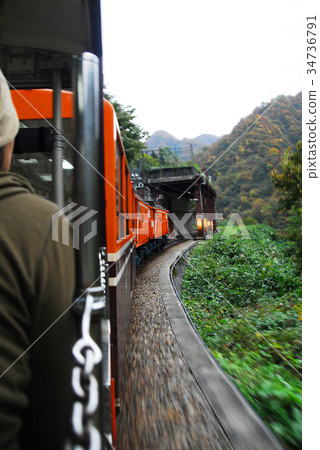 從Kurobe峽谷Torokko火車的車窗秋葉 從Kurobe峽谷Torokko火車的車窗秋葉 34736791