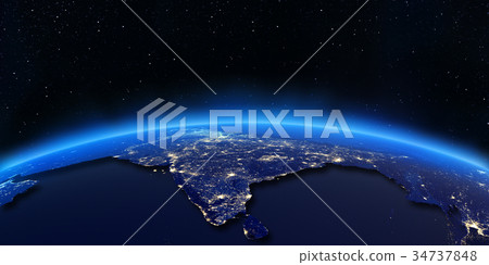 India city lights map 3d rendering India city lights map 3d rendering 34737848