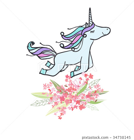 Retro style Illustration with flowers and animal 34738145