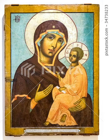 Antique Russian orthodox icon of The Mother of God Antique Russian orthodox icon of The Mother of God 34738233