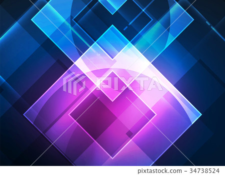 Glowing squares in the dark, digital abstract 34738524