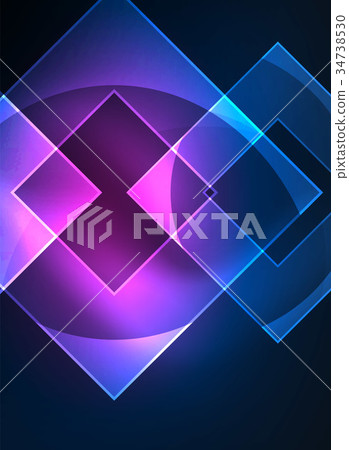 Glowing squares in the dark, digital abstract 34738530