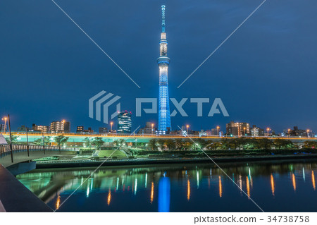 Night view of Sumida River and Sky Tree 34738758