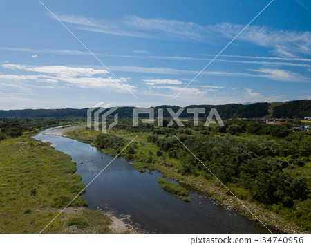 Tama River drone aerial view (Tokyo-Fussa city) 34740956