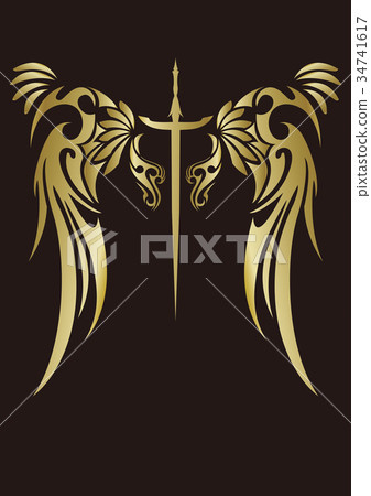 Tribal Golden Angel wings and swords 34741617