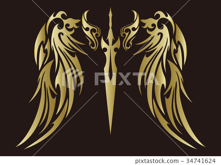 Tribal Golden Angel wings and swords 34741624