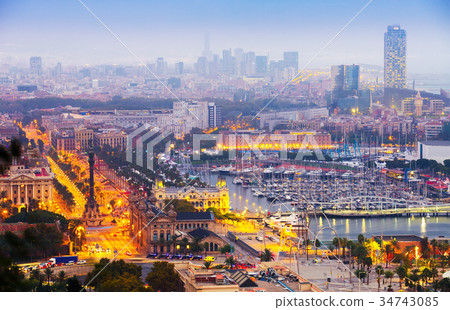 Barcelona in evening. Catalonia, Spain 34743085