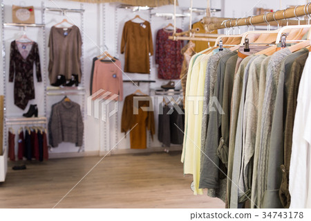 Hosiery clothing in apparel store interior Hosiery clothing in apparel store interior 34743178
