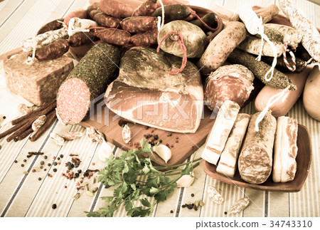 Variety of meats on table 34743310