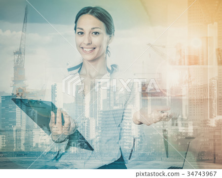 Woman making welcoming gesture Woman making welcoming gesture 34743967