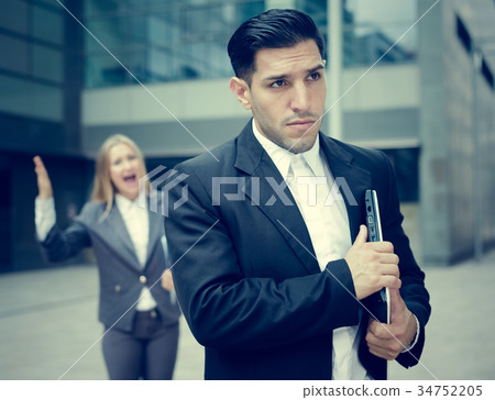 Adult manager is sading for results of the financial report Adult manager is sading for results of the financial report 34752205