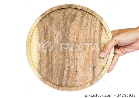 Hand holding wooden plate Hand holding wooden plate 34753932