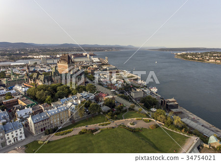 Aerial helicopter view of Chateau Frontenac hotel Aerial helicopter view of Chateau Frontenac hotel 34754021