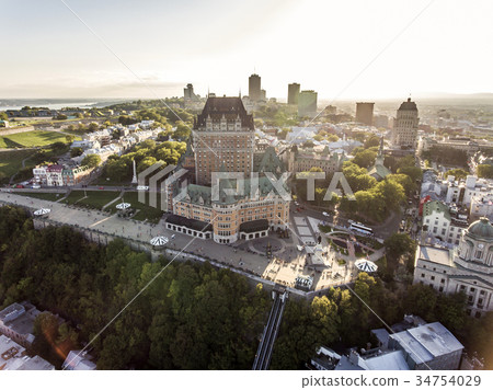 Aerial helicopter view of Chateau Frontenac hotel Aerial helicopter view of Chateau Frontenac hotel 34754029