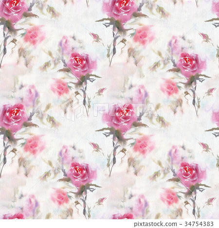 Rose flowers handmade watercolor seamless pattern Rose flowers handmade watercolor seamless pattern 34754383