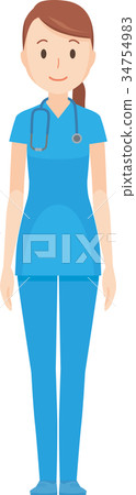 Illustration where a nurse wearing a blue scrub stands 34754983