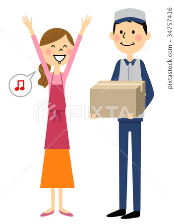 Woman rejoicing the arrival of luggage 34757416
