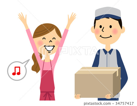 Woman rejoicing the arrival of luggage 34757417