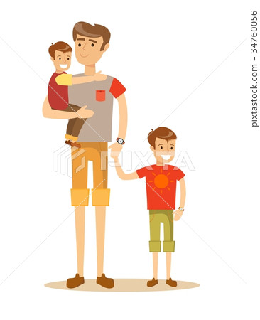 portrait of a father with his two children portrait of a father with his two children 34760056