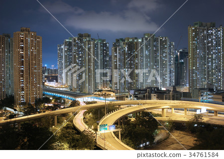 night view Modern city traffic of highway  34761584