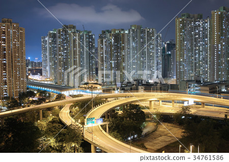 night view Modern city traffic of highway night view Modern city traffic of highway 34761586
