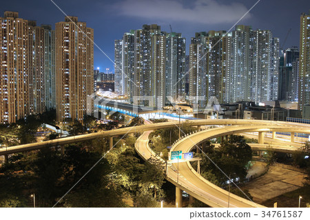 night view Modern city traffic of highway  34761587