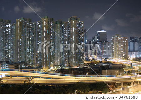 night view Modern city traffic of highway night view Modern city traffic of highway 34761588