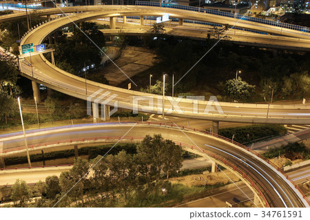 night view Modern city traffic of highway  34761591
