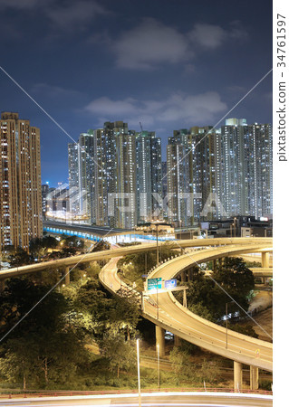 night view Modern city traffic of highway  34761597