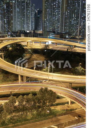 night view Modern city traffic of highway  34761598