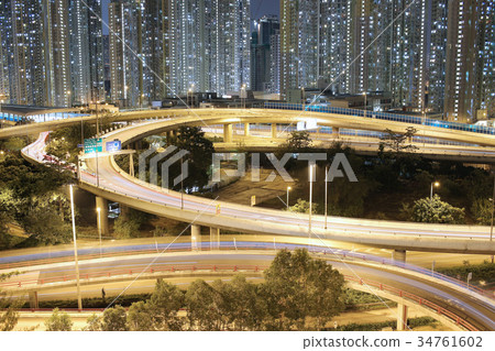 night view Modern city traffic of highway  34761602