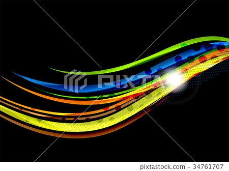 Rainbow color wavy lines on black background 34761707