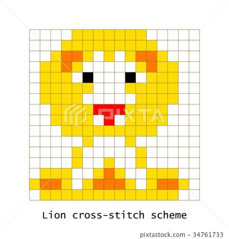 Cross-stitch pixel art lion animal vector set. Cross-stitch pixel art lion animal vector set. 34761733