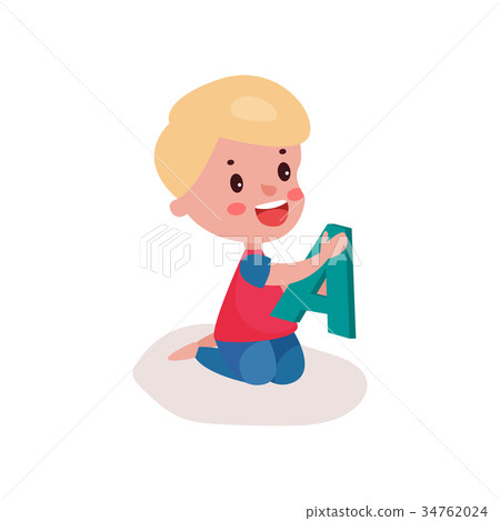 Cute blonde little boy sitting on the floor Cute blonde little boy sitting on the floor 34762024
