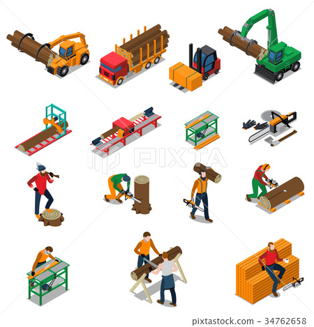 Sawmill Timber Mill Lumberjack Icon Set Sawmill Timber Mill Lumberjack Icon Set 34762658