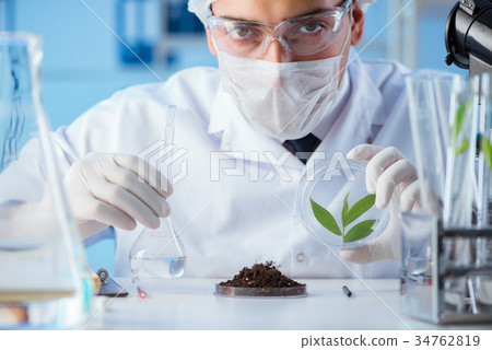 Male scientist researcher doing experiment in a Male scientist researcher doing experiment in a 34762819