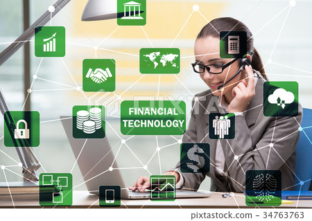 Businessman talking on headset in fintech concept Businessman talking on headset in fintech concept 34763763