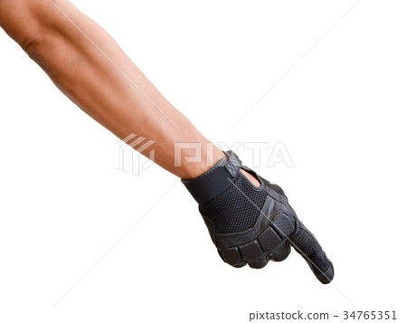 Motorcycle glove hand signal to beware obstruction 34765351