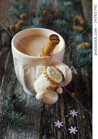 Milk coffee and New Year's  decorations  34765745