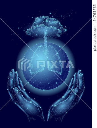 Low poly planet Earth lungs tree in hands Low poly planet Earth lungs tree in hands 34765785
