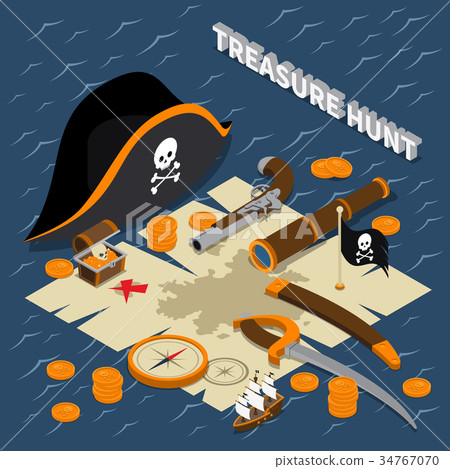 Treasure Hunt Isometric Composition 34767070