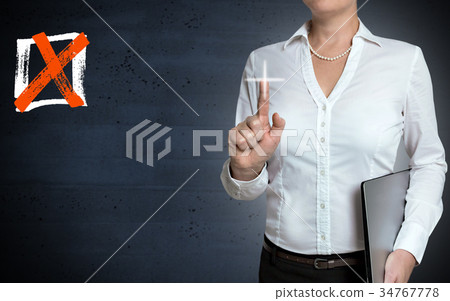 Checkbox touchscreen is shown by businesswoman 34767778