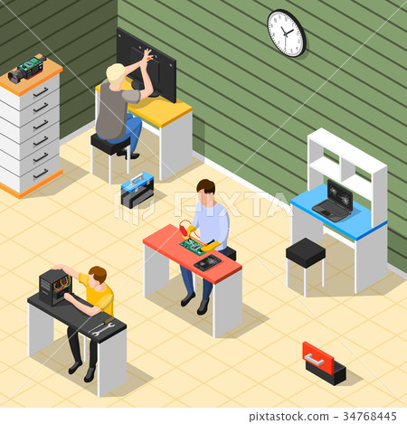 Staff In Service Centre Isometric Composition 34768445