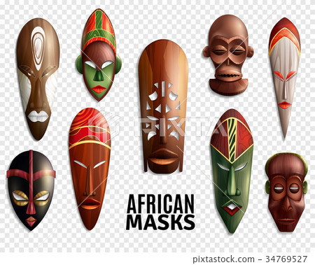 African Masks Transparent Icon Set 34769527