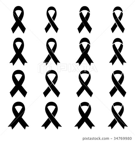 Black awareness ribbon. Mourning sign icons set Black awareness ribbon. Mourning sign icons set 34769980