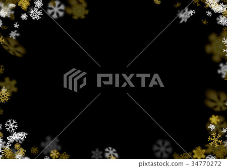 Snowfall background with golden snowflakes blurred 34770272