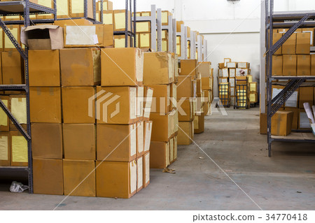 Cardboards box with products in the warehouse Cardboards box with products in the warehouse 34770418